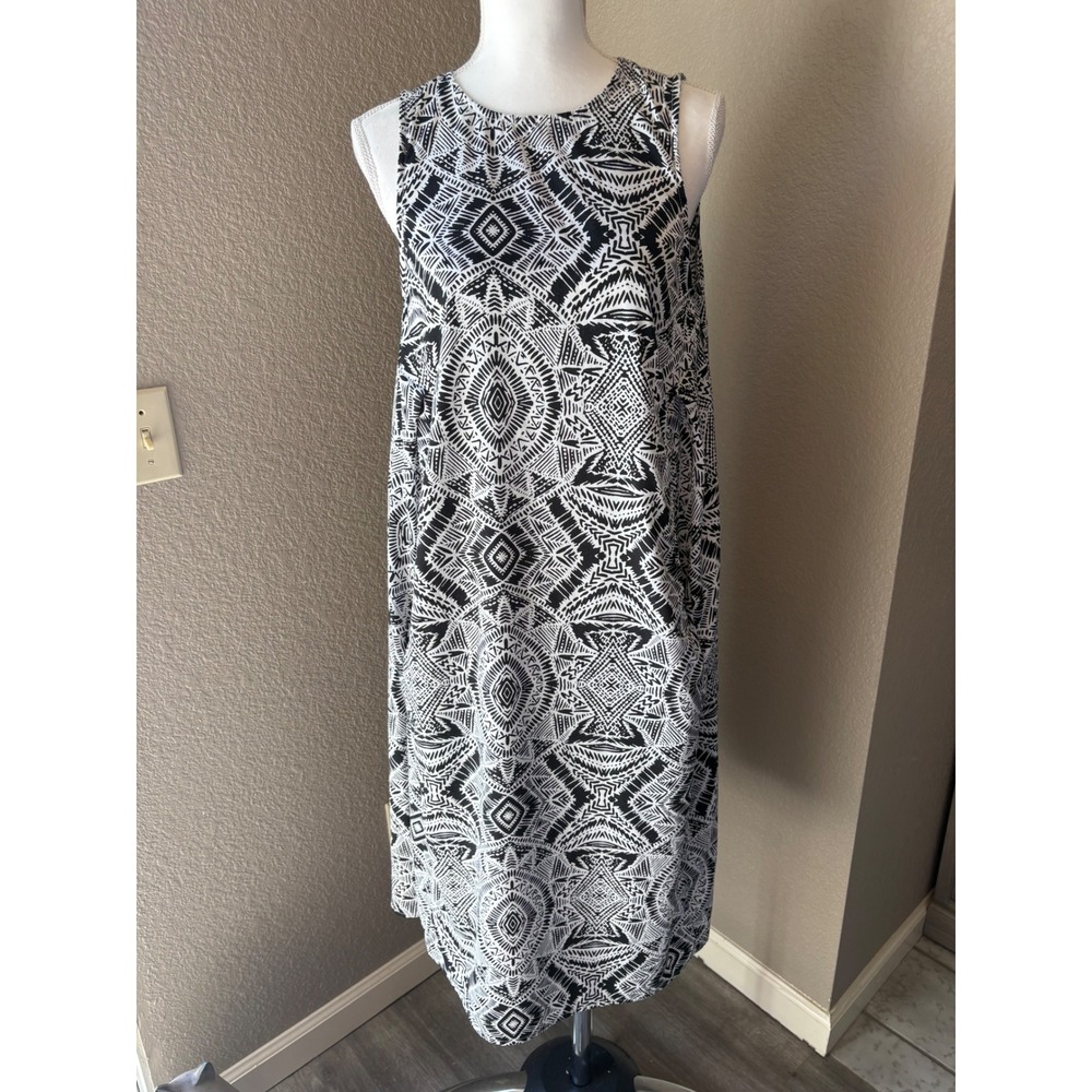 World Market Womens Black White Geometric Tribal Print Sleeveless Shift Dress SM